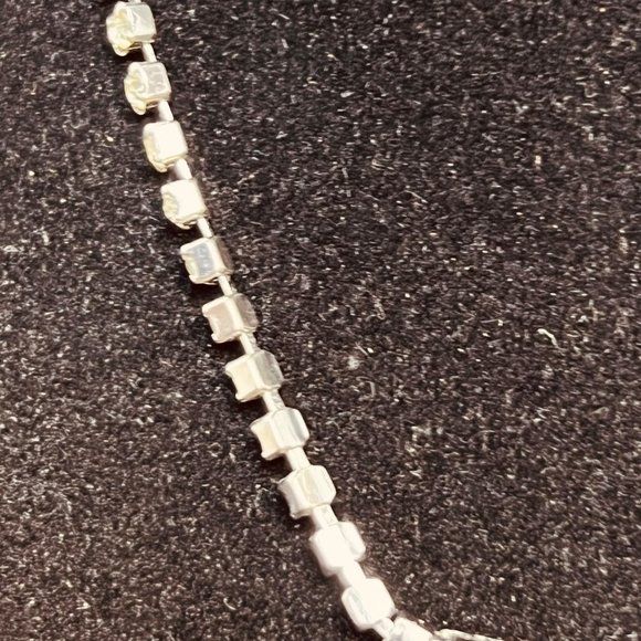 Vintage Silver Tone With Clear Rhinestones Choker Necklace 16" (3838) - Picture 6 of 7